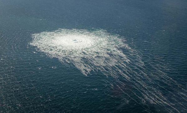 Aerial view of gas leakage from Nord Stream 2 pipeline in the Baltic Sea (Source: Danish Defence)
