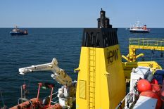 Clupea (l.), Alkor (r.f.) and Limanda (r.b.) in the experimental area as seen from EMB. © C. Meeske